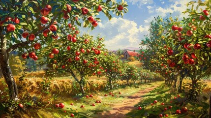Naklejka premium Apple Orchard in the Countryside