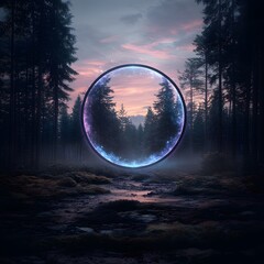 Mystical portal in twilight forest