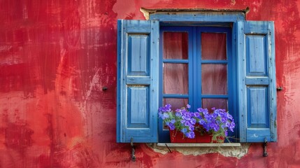 Blue Window on a Red Wall