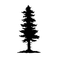 Tree icon. Black silhouette. Vertical front side view. Vector simple flat graphic hand drawn illustration. Isolated object on white background. Isolate.