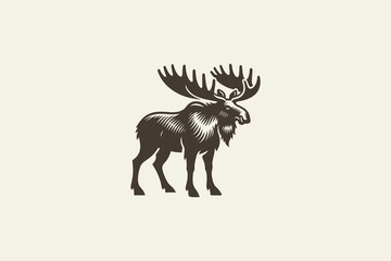 Fototapeta premium Majestic European moose, vintage vector icon