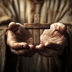  Jesus hands with a wooden cross