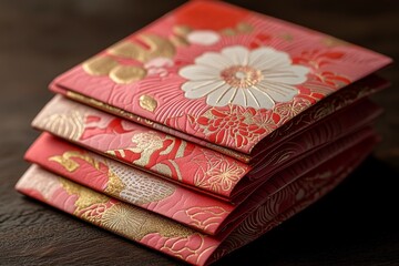 A display of exquisitely folded pink paper presents adorned with dynamic floral arrangements, revealing remarkable technical proficiency and imaginative expression