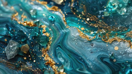 Abstract Swirling Resin Art with Gold and Green