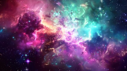 Naklejka premium Cosmic Nebula with Glowing Clouds and Stars