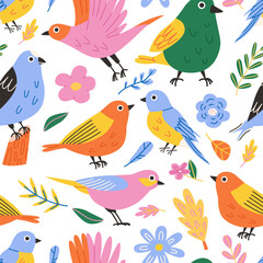 Various birds seamless pattern
