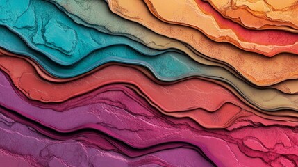 The combination of layered paper waves in a mix of colors generates a vibrant and visually striking abstract background, well-suited for various design and presentation applications