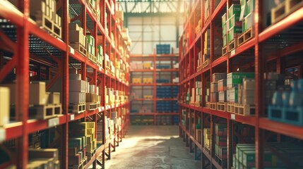 Obraz premium Warehouse Storage with Red Shelving
