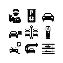 City Icons — Monoline Series Car parking icon set. Vector EPS 10 Road Trip Icons — Monoline Series Set of parking signs. Car parking icons. Road signs, street, vector. Car parking icon