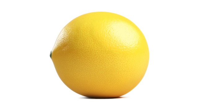 A yellow lemon is sitting on a white background. The lemon is the main focus of the image, and it is fresh and ripe