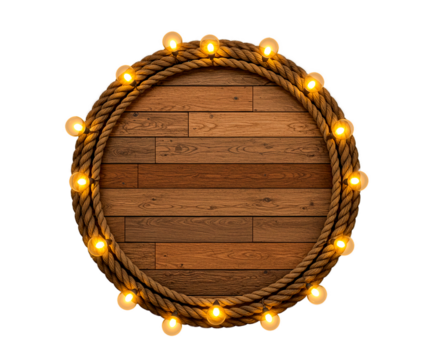 Wooden round design with rope and lights