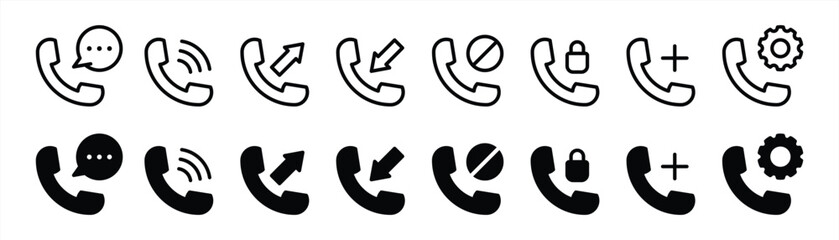 set of phone thin line and silhouette icon. contact us, call sign simple style icon collections. vector illustration