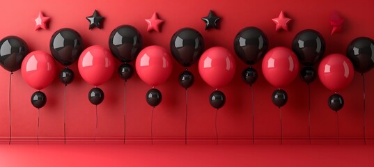Festive balloon display featuring shapes like stars caps diplomas captures the spirit of Graduation Day with a playful celebratory vibe and blank space for design