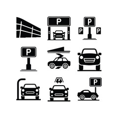 City Icons — Monoline Series Car parking icon set. Vector EPS 10 Road Trip Icons — Monoline Series Set of parking signs. Car parking icons. Road signs, street, vector. Car parking icon