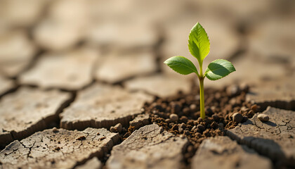 Resilience Plant Growing in Dry Cracked Earth