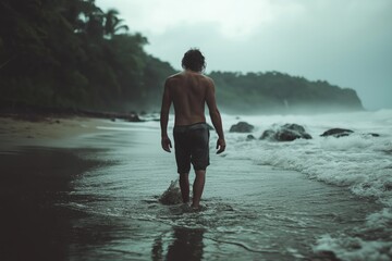 Shipwrecked survivor stumbles onto a desolate island after a raging storm