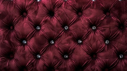 Fototapeta premium Red Upholstered Fabric Texture with Rhinestone Buttons