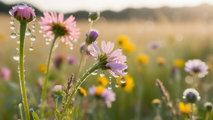 Fototapeta premium Morning Dew on Wildflowers