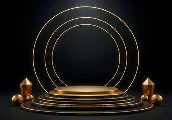 luxury Stage illuminated black and gold background.