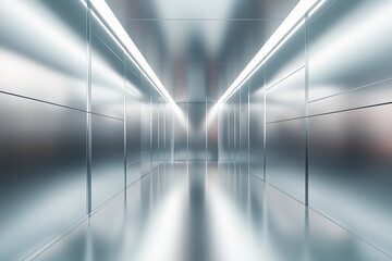 Glossy silver room with reflections. Futuristic and minimal interior concept for design use