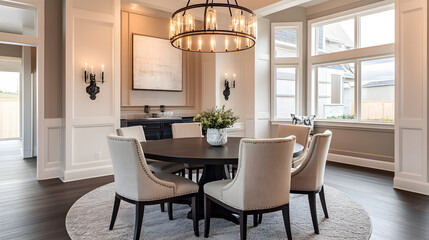 Fototapeta premium A serene dining space exuding warmth and sophistication, perfect for gatherings.