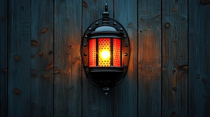 Illuminated Vintage Lantern on Rustic Wooden Wall