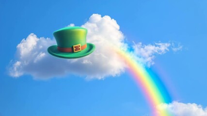 Lively leprechaun hat cloud with rainbow in a clear blue sky celebrating stpatrick s day

