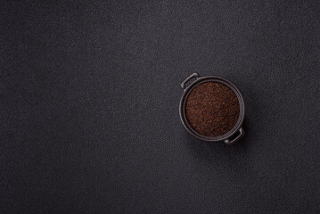 Black tea dry crushed in bowl