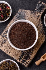 Black tea dry crushed in bowl