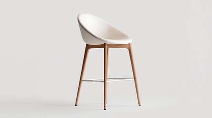 A stylish white bar stool stands prominently against a plain background, showcasing its sleek design and minimalist aesthetic, perfect for modern interior spaces.
