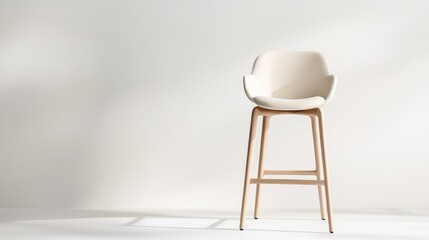 This image features a minimalist white bar stool with wooden legs, offering a stylish and modern seating solution suitable for contemporary interiors and spaces.