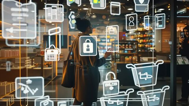 Futuristic Shopping Experience: Interactive Holographic Interface in a Modern Grocery Store