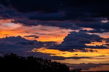 Dramatic orange sky in an iconic and idyllic formation