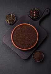 Black tea dry crushed in bowl