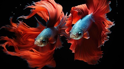 Two Siamese Fighting Fish with Flowing Fins