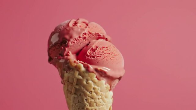 Delicious Ice Cream Scoop in Waffle Cone &ndash; Sweet Frozen Dessert Close-Up