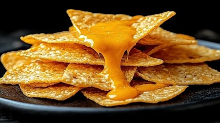 Melted cheese on tortilla chips