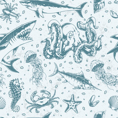Fototapeta premium Intricate sea life patterns in blue tones