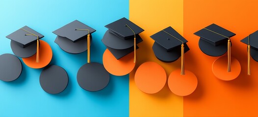 Bold arrays of polygons form vibrant academic graphics featuring angular designs like scrolls laurels with ample space for adaptable content or captions