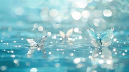 Butterflies on a Serene Blue Water Surface
