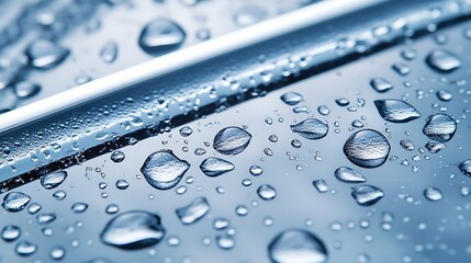 Close-up of water droplets on a smooth, reflective surface.