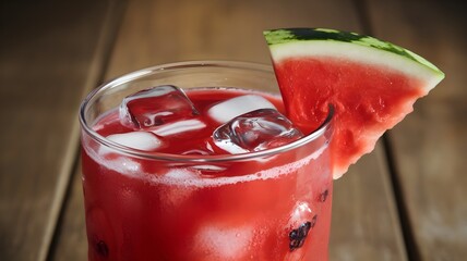 Refreshing watermelon drink with ice. Perfect for summer days, offering a sweet and hydrating experience in a glass.