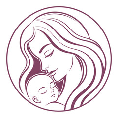 Simple, heart-shaped silhouette of a mother and child, conveying love and affection.