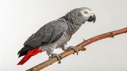 African gray parrot on studio background
