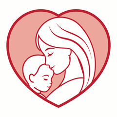 Simple, heart-shaped silhouette of a mother and child, conveying love and affection.