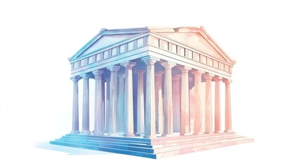 Obraz premium 3D Ancient Temple, Architectural Design, White Background, Digital Art, Stock Photo