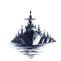 Modern Military Naval Battleships in Formation on the Water