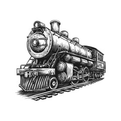 Vintage Steam Locomotive Engraving with Detailed Machinery Features