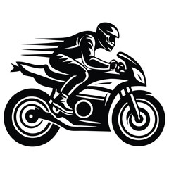 Stylish Motorbike Rider Silhouette Vector Illustration, Motorcyclist on Highway Silhouette Vector