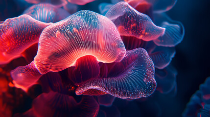Translucent glowing mushrooms, fantastic alien organic shape. abstract surreal background. Alien Mycology. Illustration
